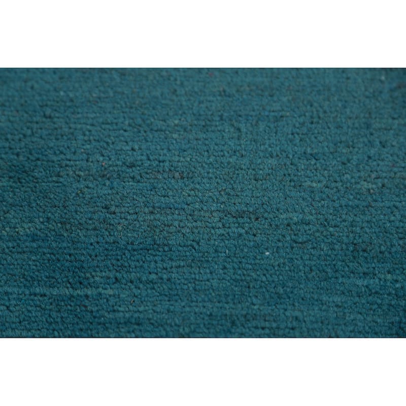 Teal Blue Gabbeh Modern Rug Handmade Wool Carpet - 3'4" x 4'11"