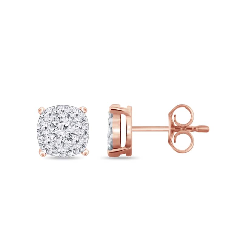 Auriya 14k Gold 1/2ctw Cushion Pave Diamond Stud Earrings (H-I, I1-I2)