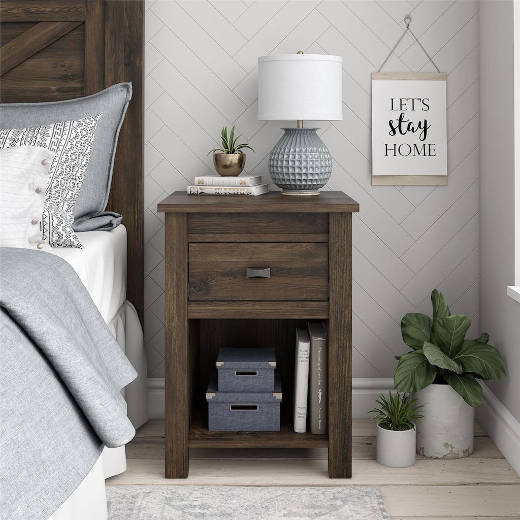 Rustic Nightstand with Retro Design and Ample Storage for Country Themed Bedroom