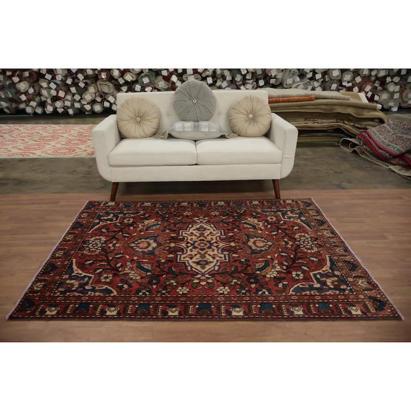 Hand Knotted Oriental 100% Wool Carpet Traditional Floral Oranges & Rust Bakhtiari Area Rug - 6' 4'' X 4' 10''