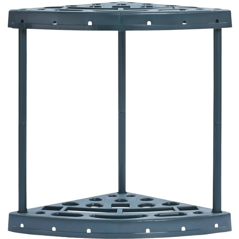 Blue PP 19 Slots Garden Tool Organizer Tower Rack with Upper and Lower Trays for Storage - 19.4 x 32 x 20 in
