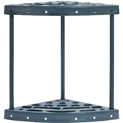 Blue PP 19 Slots Garden Tool Organizer Tower Rack with Upper and Lower Trays for Storage - 19.4 x 32 x 20 in