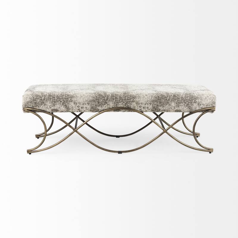 Ayla Gray Fabric Seat w/ Dark Nickel Metal Frame Bench