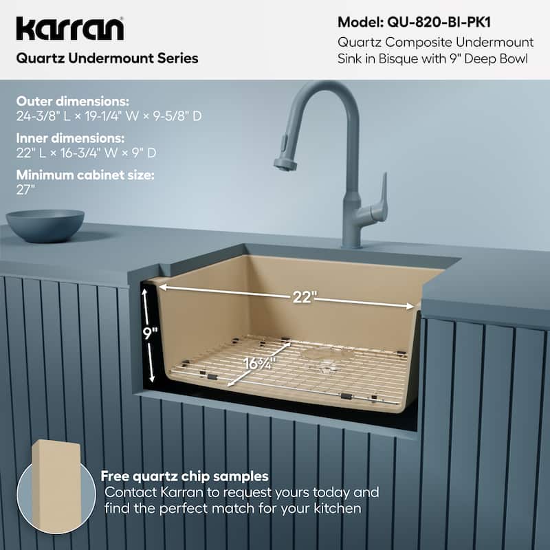 Karran Undermount 24.38 in Single Bowl Quartz Kitchen Sink Kit