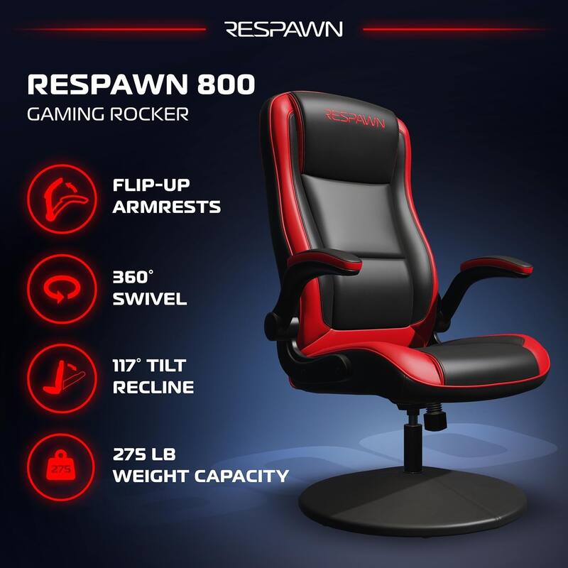 RESPAWN 800 Gaming Chair Floor, Swivel Rocker Gaming Chair, High Back Ergonomic Floor Gaming Chair for Kids and Adults
