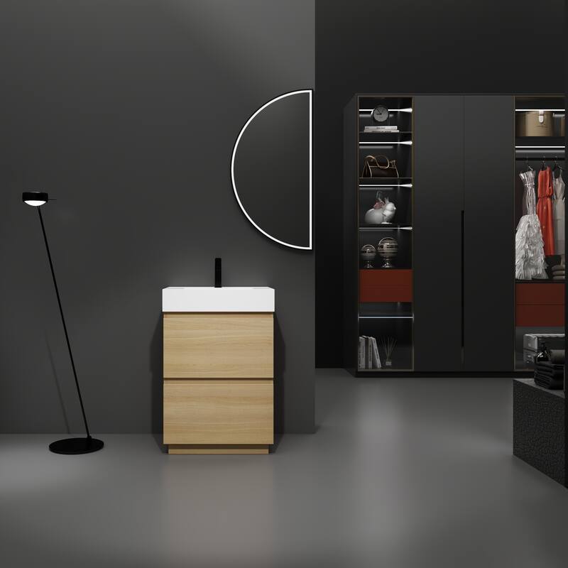 24" Bathroom Vanities with Single Sink Combo, Undermount Sink Cabinet with Double drawer, Freestanding Cabinet,Engineering wood