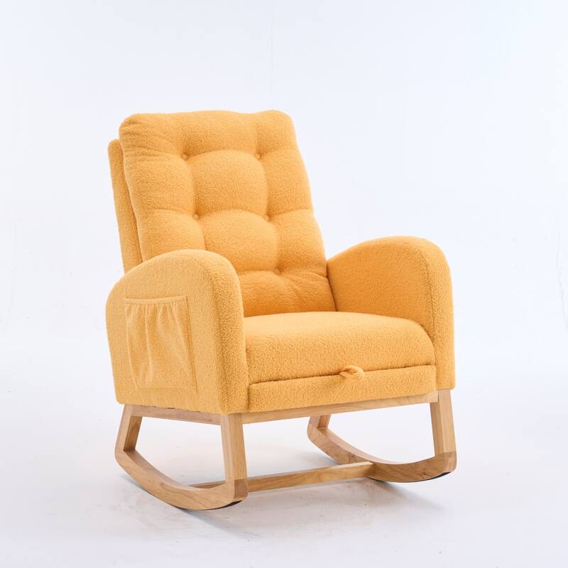 Upholstered Rocking Chair with Footrest & Thick Cushioned, Accent Chair Lounge Chair with Side Storage Pocket