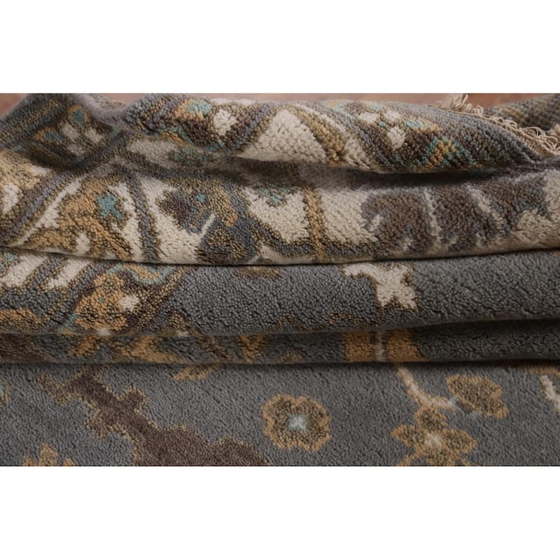 Gray Oushak Indian Area Rug Hand-Knotted Wool Carpet - 8'1"x 9'9"