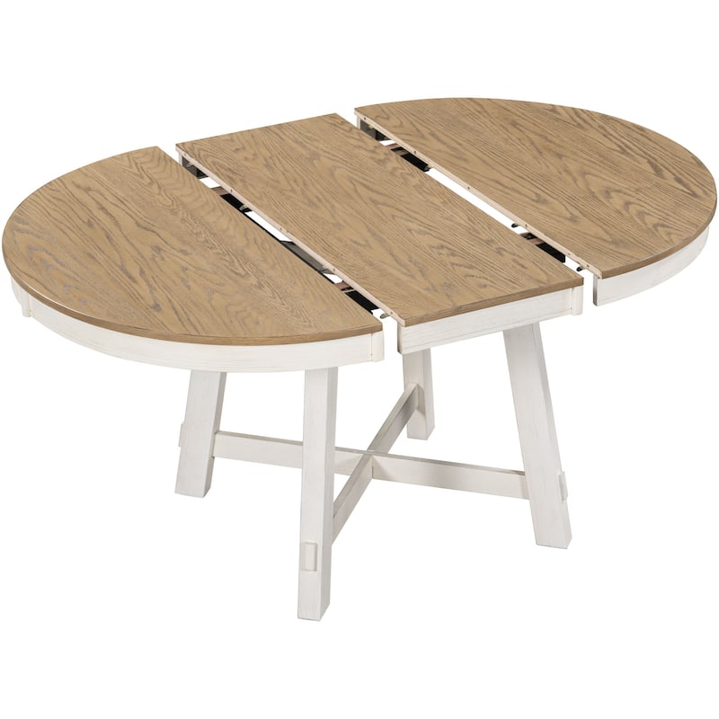 Farmhouse Round Extendable Dining Table with 16" Leaf - Elegant Wood Kitchen Table