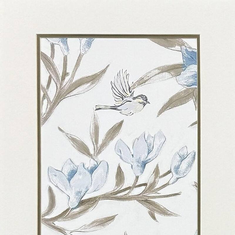 HomeRoots Set Of Two Blue Flower Beauty Brown Framed Wall Art