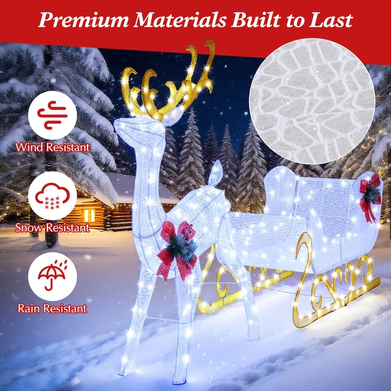 Costway Lighted Christmas Reindeer and Sleigh with 215 White LED - See Details