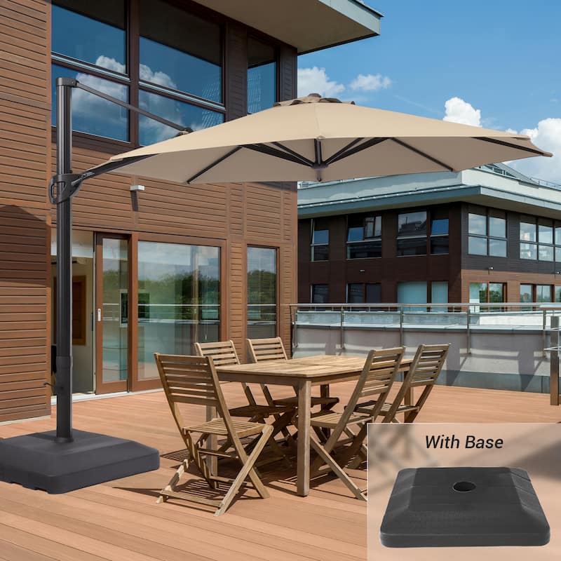 BONOSUKI 11FT Cantilever Patio Offset Umbrella With a Weight Base - Sand