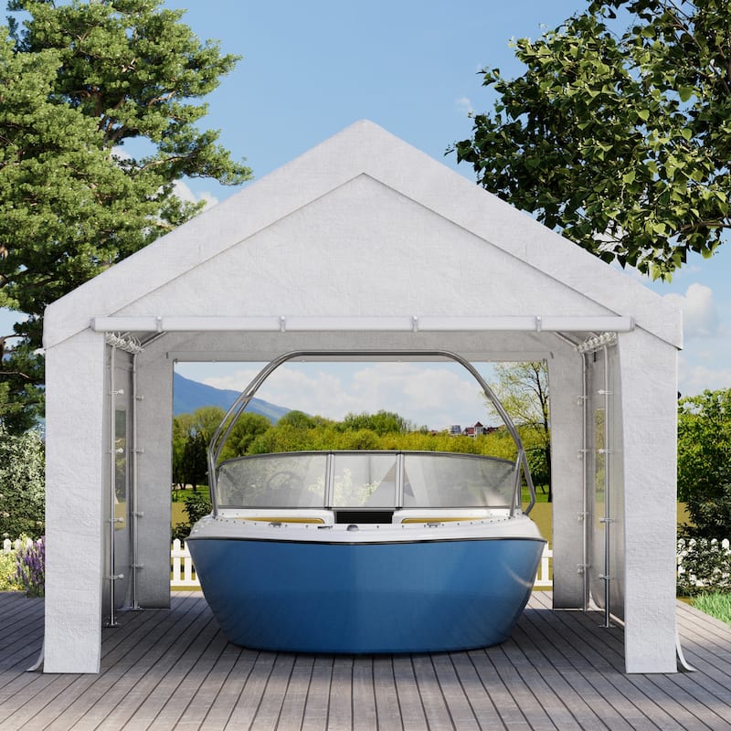 Heavy-Duty Fully Enclosed Carport - UV-Resistant, Waterproof Canopy with Roll-Up Windows & Reinforced Steel Frame - 12' x 20' - White