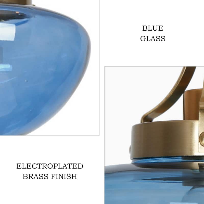 Modern Contemporary 1-Light Gold Kitchen Island Blue Schoolhouse Glass Pendant Lights for Dining Room - 8.5" Dia x 9" H