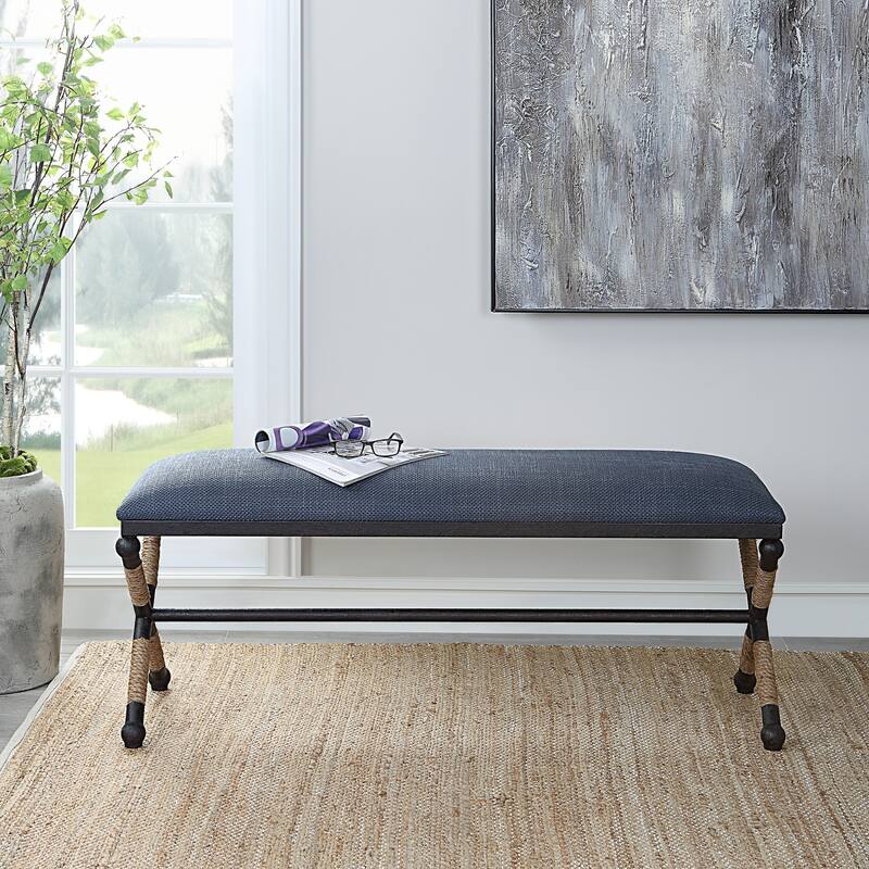 Cushioned Top Bench with Metal Frame - 47.75" - Navy Blue