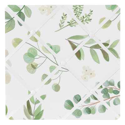 Floral Leaf Collection 13in Fabric Memory Photo Bulletin Board - Green White Boho Watercolor Botanical Woodland Tropical Garden