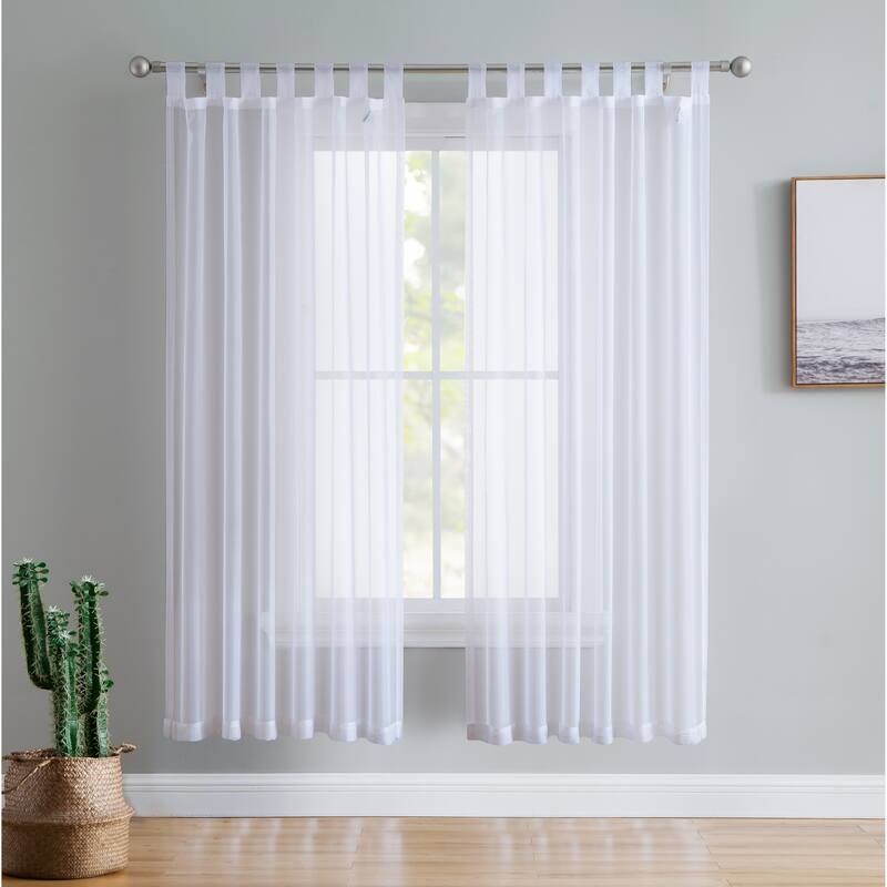HLC.me Sheer Voile Tab Top Window Curtain Panels for Living room & Bedroom, Set of 2 panels - 54 W x 72 L per panel - Pair - White