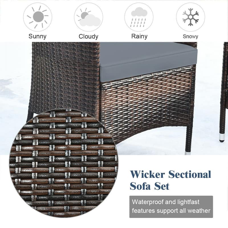 Rattan Patio Conversation Furniture Set with Glass Table and Comfortable Sofa - 4 Pcs