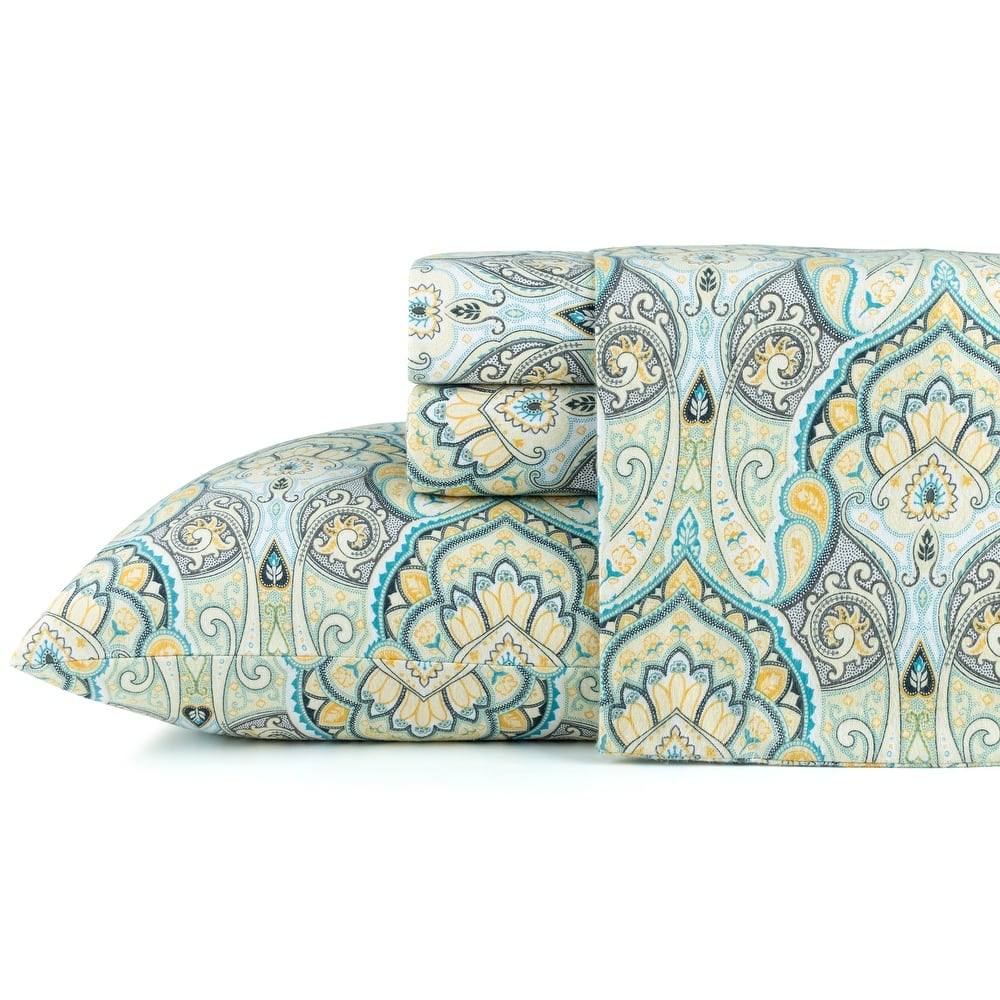 Pointehaven Printed Cotton 180 GSM Deep Pocket Oversized Brushed Flannel Sheet Set