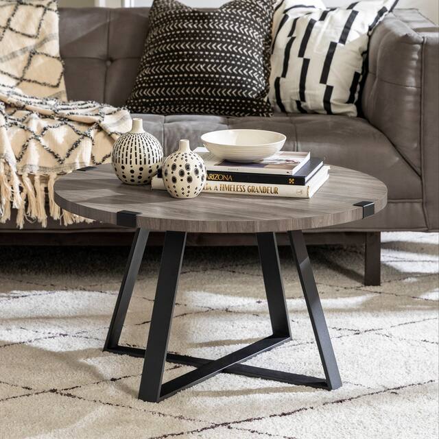 Middlebrook Designs Barnett Round Metal Wrap Coffee Table - Slate Grey