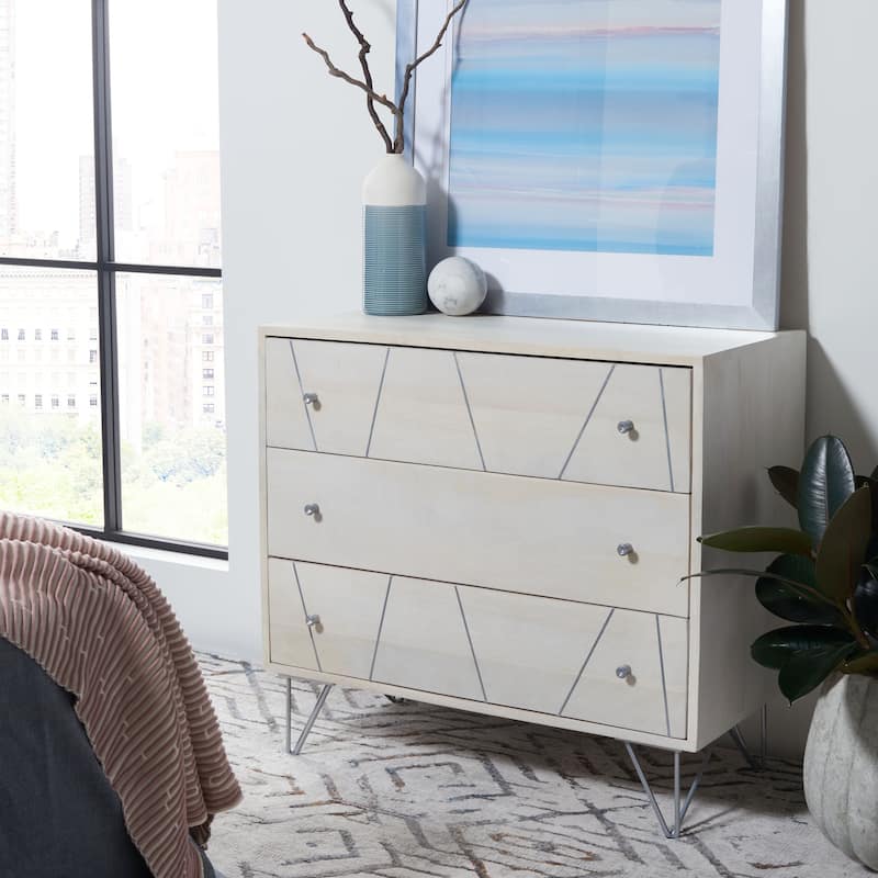 SAFAVIEH Chestina 3-Drawer Storage Bedroom Chest - White/Silver
