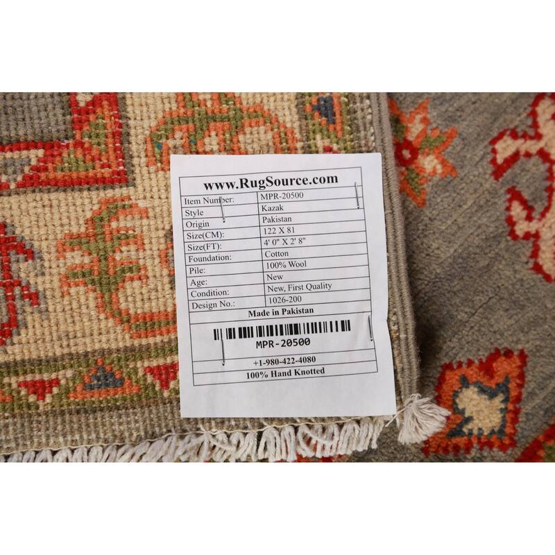 Geometric Kazak Foyer Rug Hand-Knotted Wool Carpet - 2'8"x 4'0"