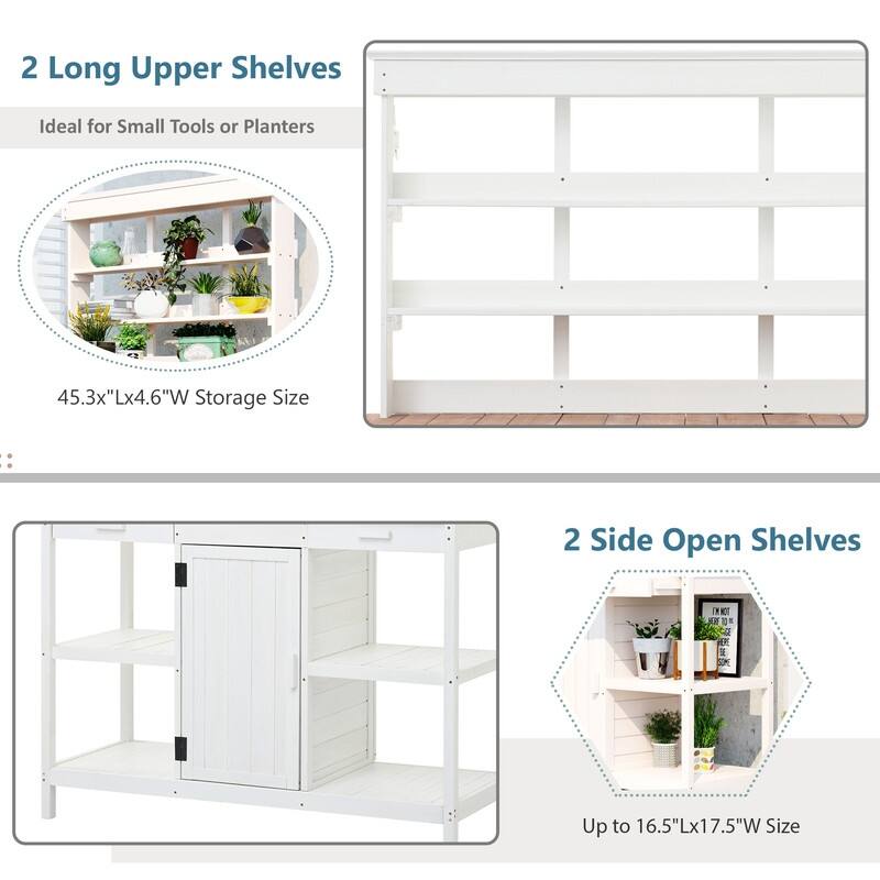 Outdoor Garden Potting Bench Table Workstation Planting Bench with 2 Drawers, Cabinet and Open Shelves for Backyard, Mudroom