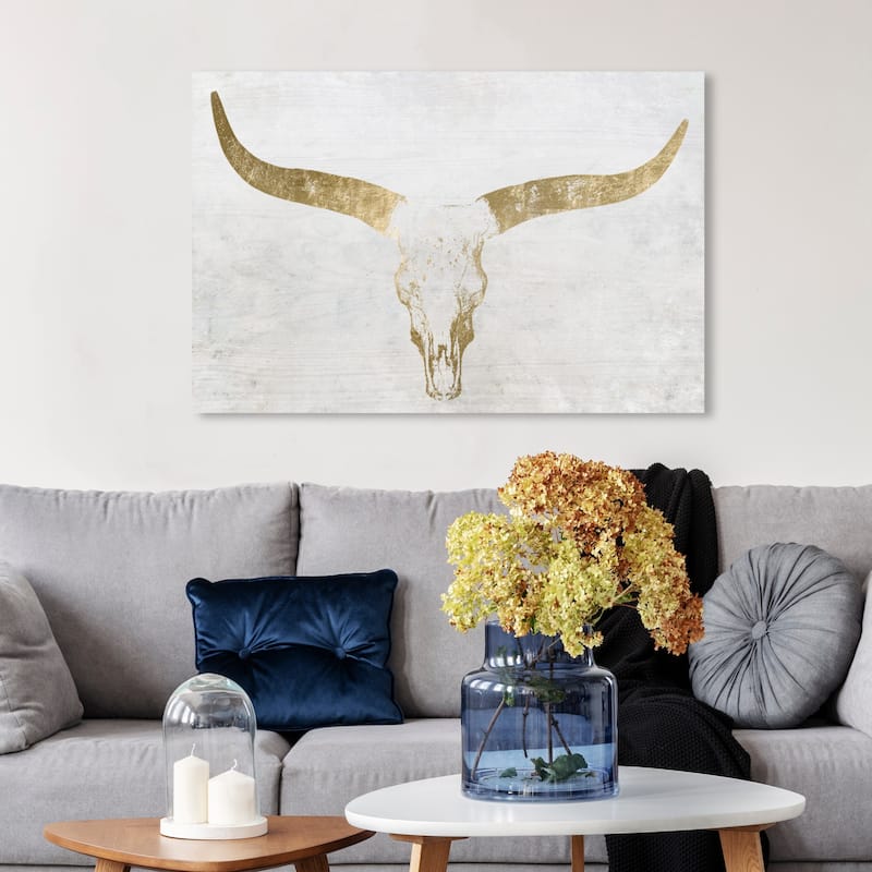 Wynwood Studio 'Evening Desert Skull Sand' Animals Wall Art Canvas Print Farm Animals - Gold, White - 36 x 24