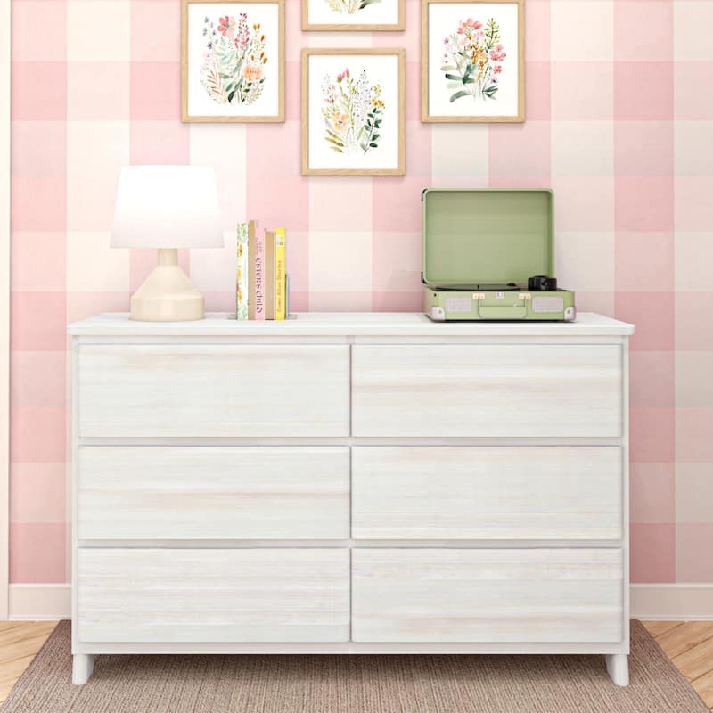 Max and Lily Farmhouse 6-Drawer Dresser - White Wash