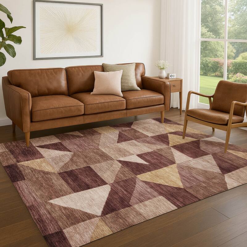 Machine Washable Indoor/ Outdoor Geo Rubi Chantille Rug