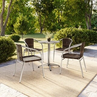 4 Pack Aluminum and Rattan Commercial Indoor-Outdoor Restaurant Stack Chair