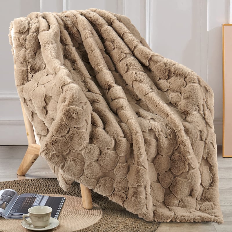 Home Soft Things Cloud Carved FauxFur Throw Decorative Blankets - 50" x 60" - Light Taupe
