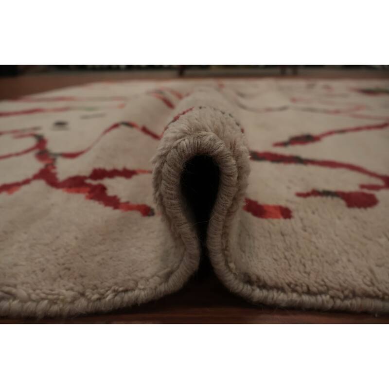 Hand Knotted Oriental 100% Wool Carpet Modern Abstract Beige & Ivories Moroccan Area Rug - 12' 4'' X 9' 2''