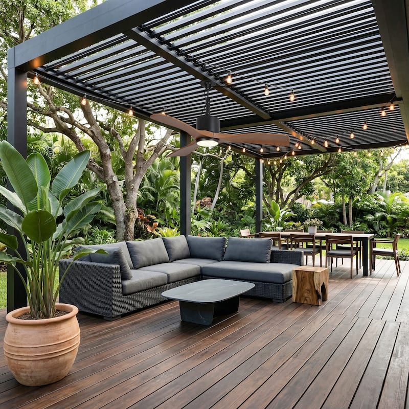 42" Walnut Waterproof Wet Rated Outdoor Gazebo Ceiling Fan with Light and Remote