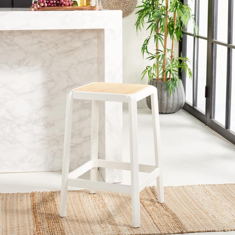 SAFAVIEH Flavia Backless Cane Counter Stool - 17" W x 17" D x 25" H - 17Wx17Dx25H - White/Natural