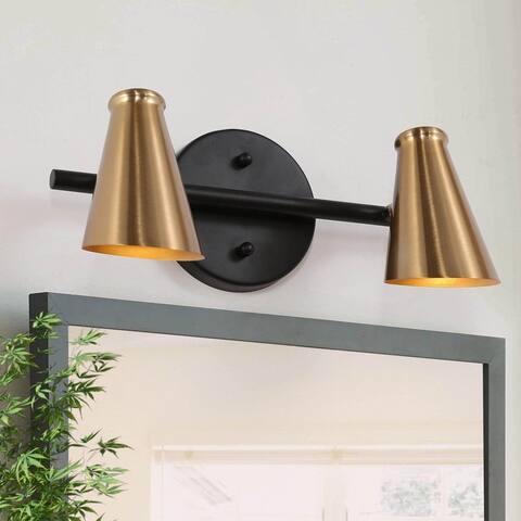 Modern Mid-Century 2-Light Vanity Light Black Gold Wall Sconces Dimmable - 14.5"L