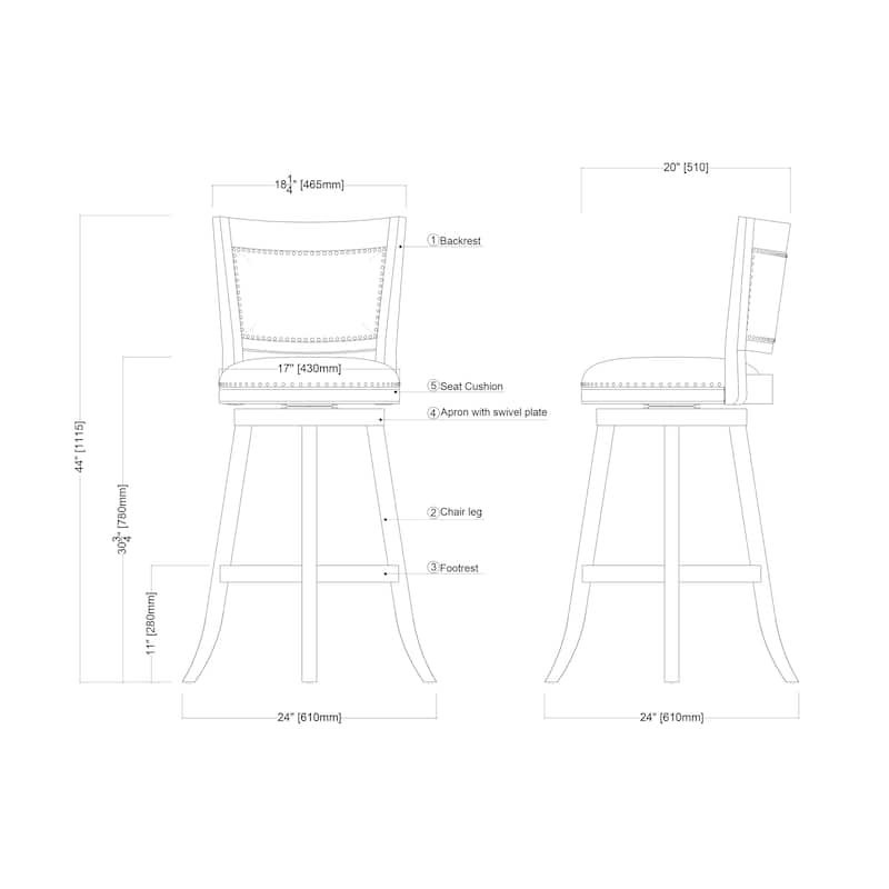 Melrose Wood Upholstered Swivel Counter Barstool