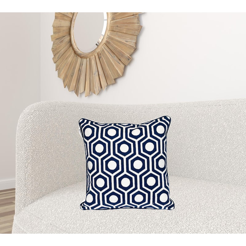 HomeRoots 18" X 18" Blue 100% Cotton Geometric Zippered Pillow