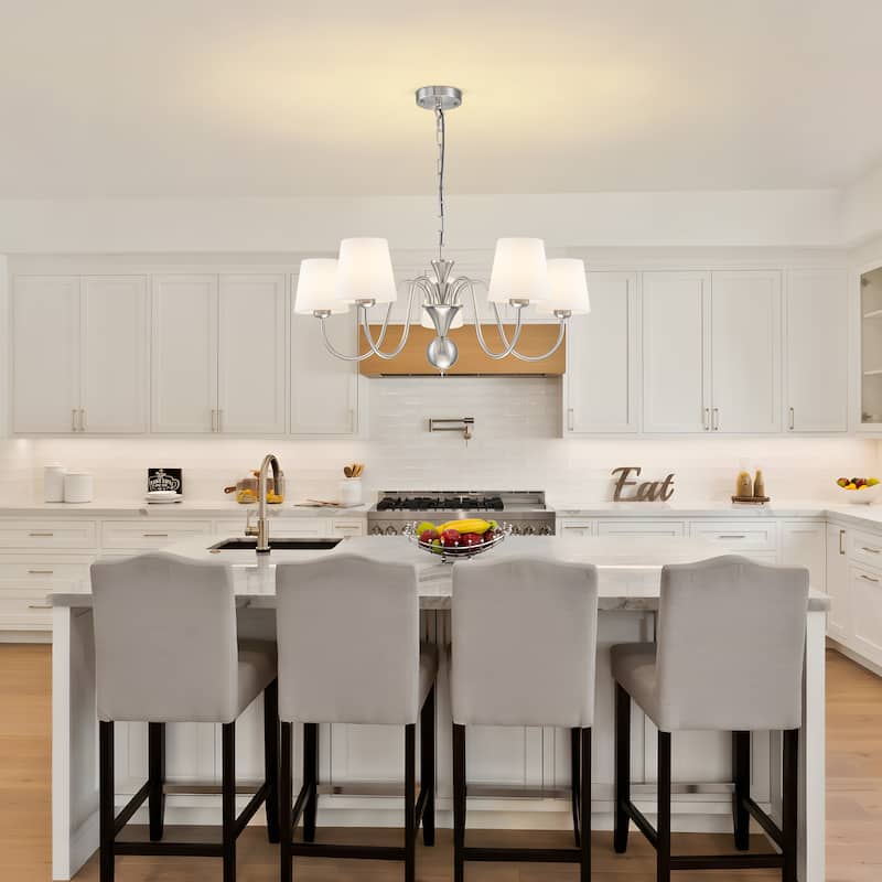 Starsky 5-Light Brushed Nickel with White Glass Shade Chandelier