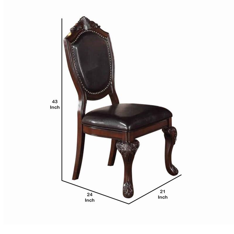 Traditional Rubber Wood Dining Chair With Faux Leather Upholstery , Set Of 2,Brown