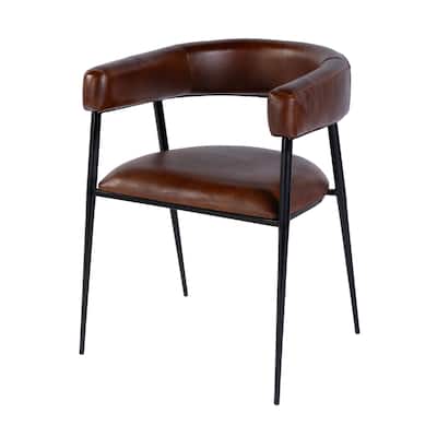 Dallas 19.5 in. Seat Height Leather and Iron Cushioned Dining Chair with Arms