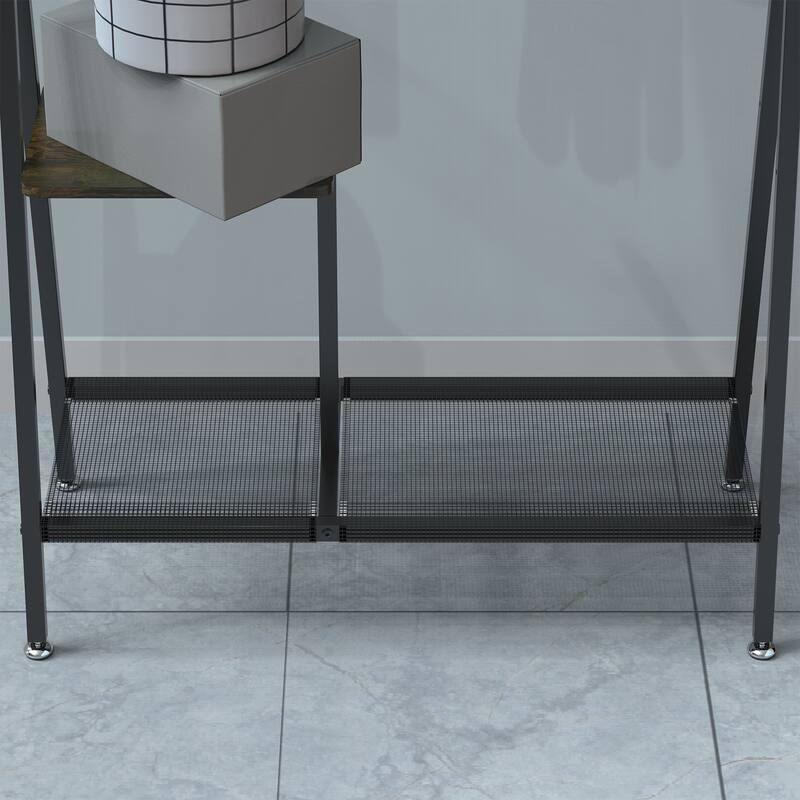 Industrial-Style Foyer Coat Rack with Shoe Cabinet Mirror, Aluminum Frame, for Living Room and Bedroom