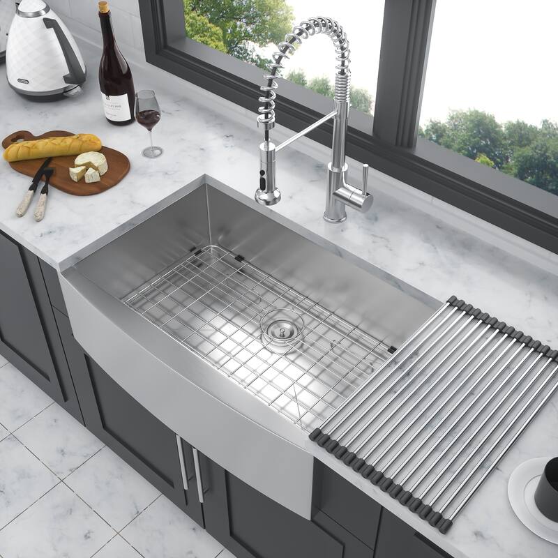 33 Inch Farmhouse 16 gauge Single Bowl Stainless Steel Kitchen Sink in Brushed Nickel - 33'' x 20'' x 9''