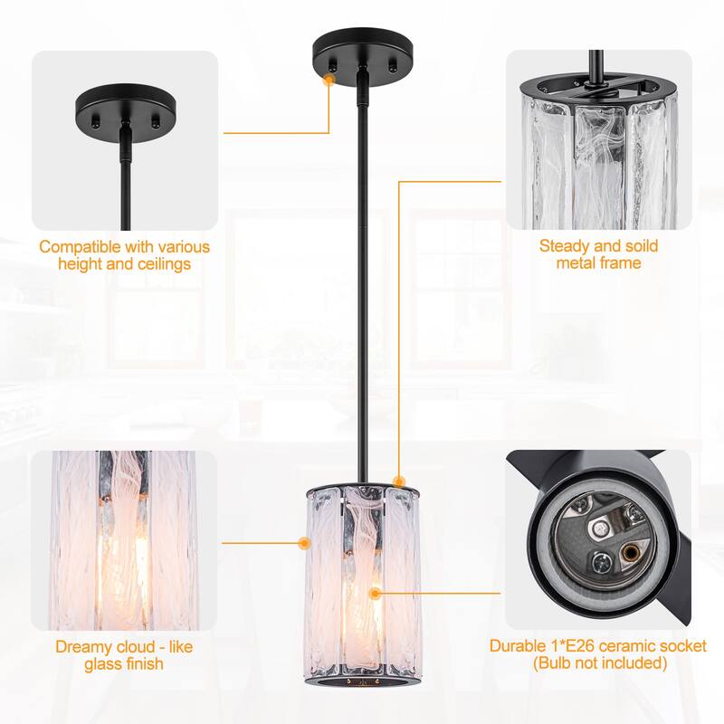 Cloudy White Glass Black Pendant Lighting Modern for Kitchen Island