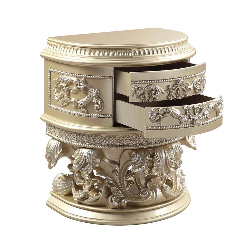 2 Drawers Resin Nightstand in Champagne Silver Finish