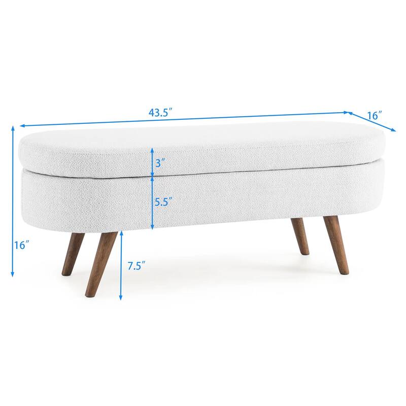 Linen Fabric Settees Ottoman Oval Benches Flip Top Storage Bench