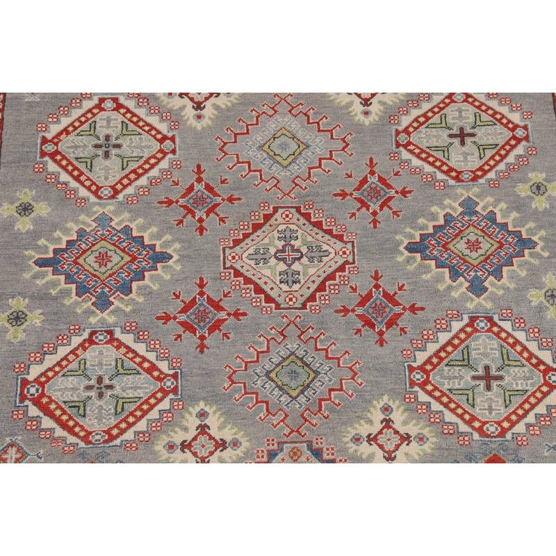 Gray Kazak Oriental Area Rug Hand-Knotted Wool Carpet - 6'7" x 9'6"