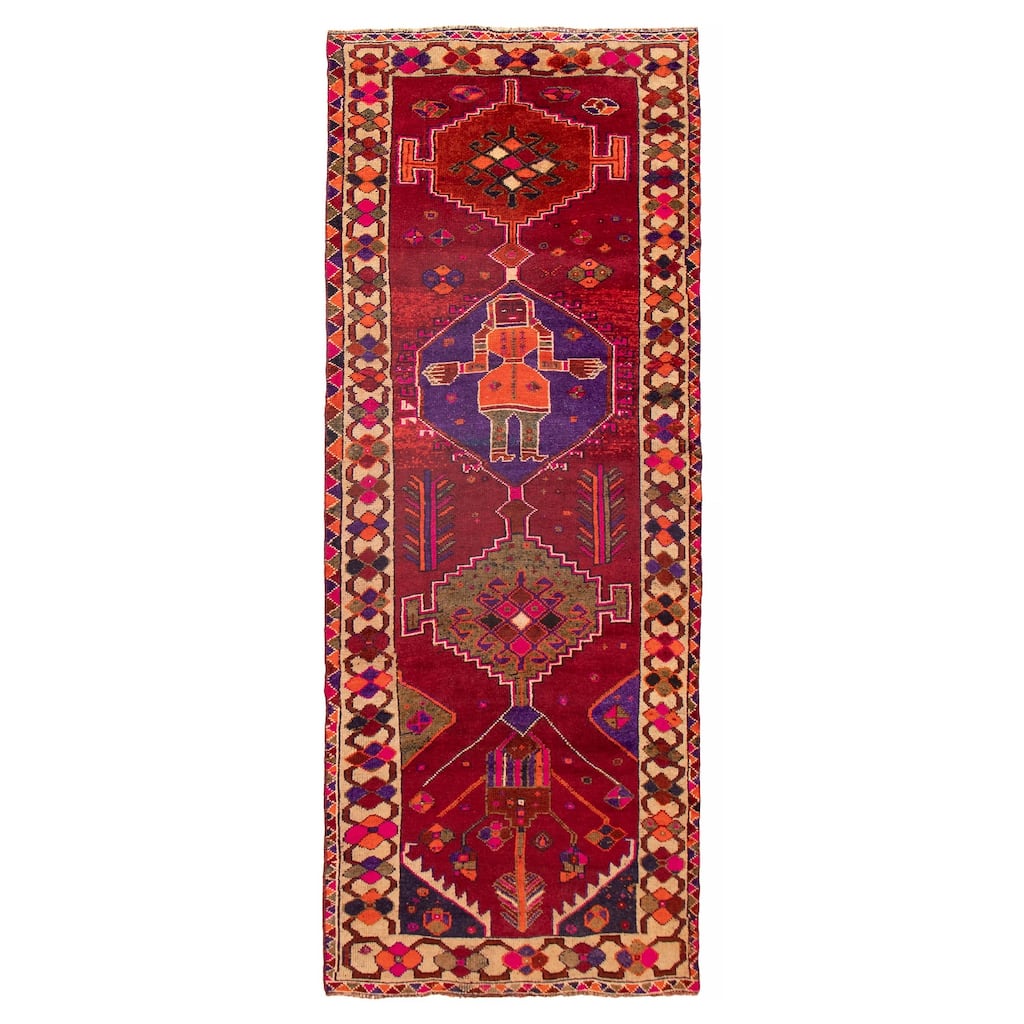 ECARPETGALLERY Hand-knotted Melis Vintage Dark Red Wool Rug - 4'7 x 12'7
