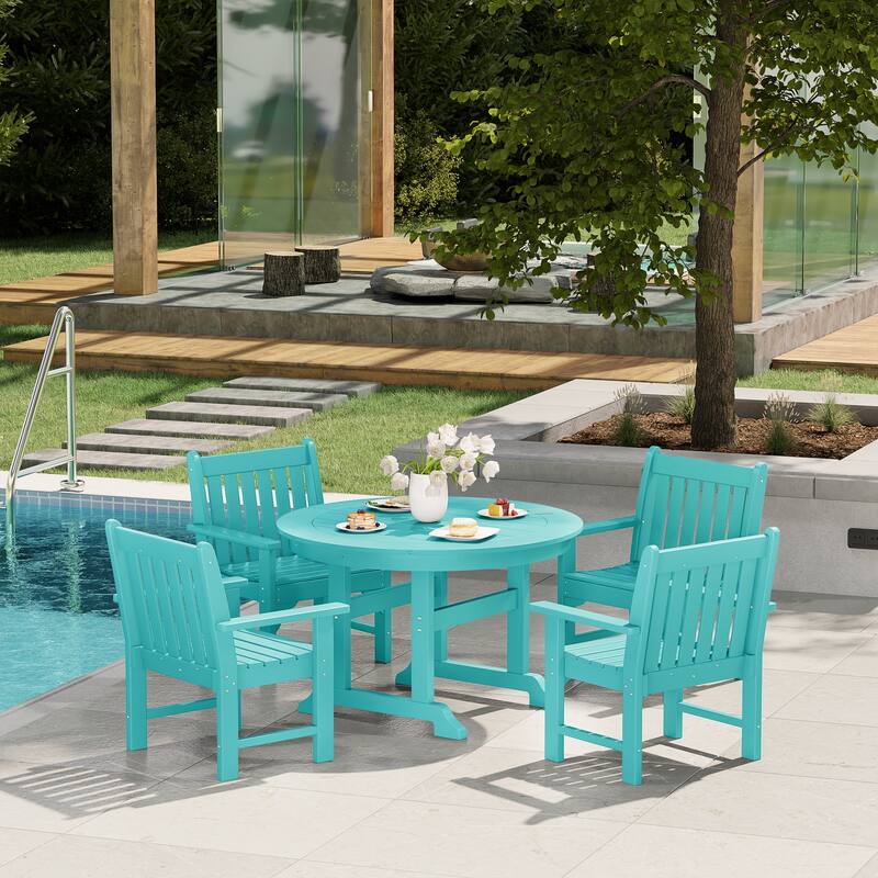 Polytrends Laguna Poly 5-Piece Outdoor Patio Round Table Garden Arm Chair Dining Set