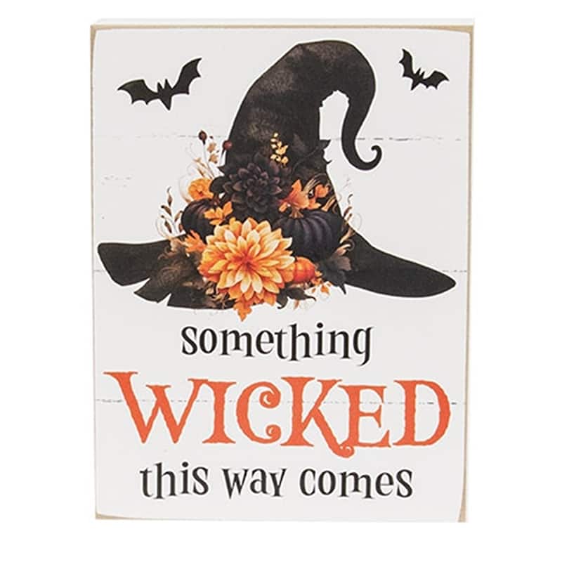 Halloween Witch Hat Floral Wood Box Signs - 2 Asstd.